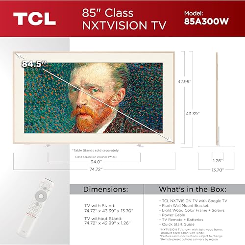 TCL 65-Inch Class NXTVISION Series QLED 4K UHD Google Smart TV Canvas Style Art Frame TV - QLED, 120hz, Matte Anti-Glare Screen, Free Bezel and Frame