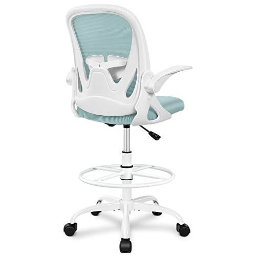 Primy Drafting Chair Tall Office Chair with Flip-up Armrests Executive Ergonomic Computer Standing Desk Chair with Lumbar Support and Adjustable