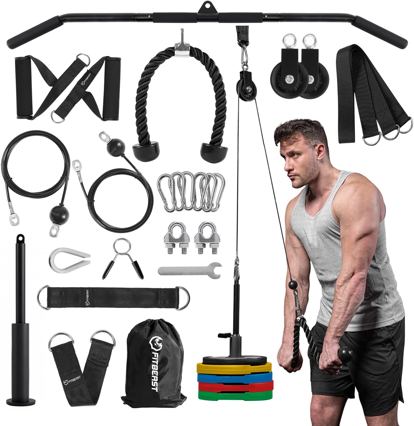 FitBeast Pulley System Gym, Cable Weight Pulley System for Gym LAT Pulldown, Biceps Curl Workout, Ideal Home Gym Equipment for Forearm, Shoulder