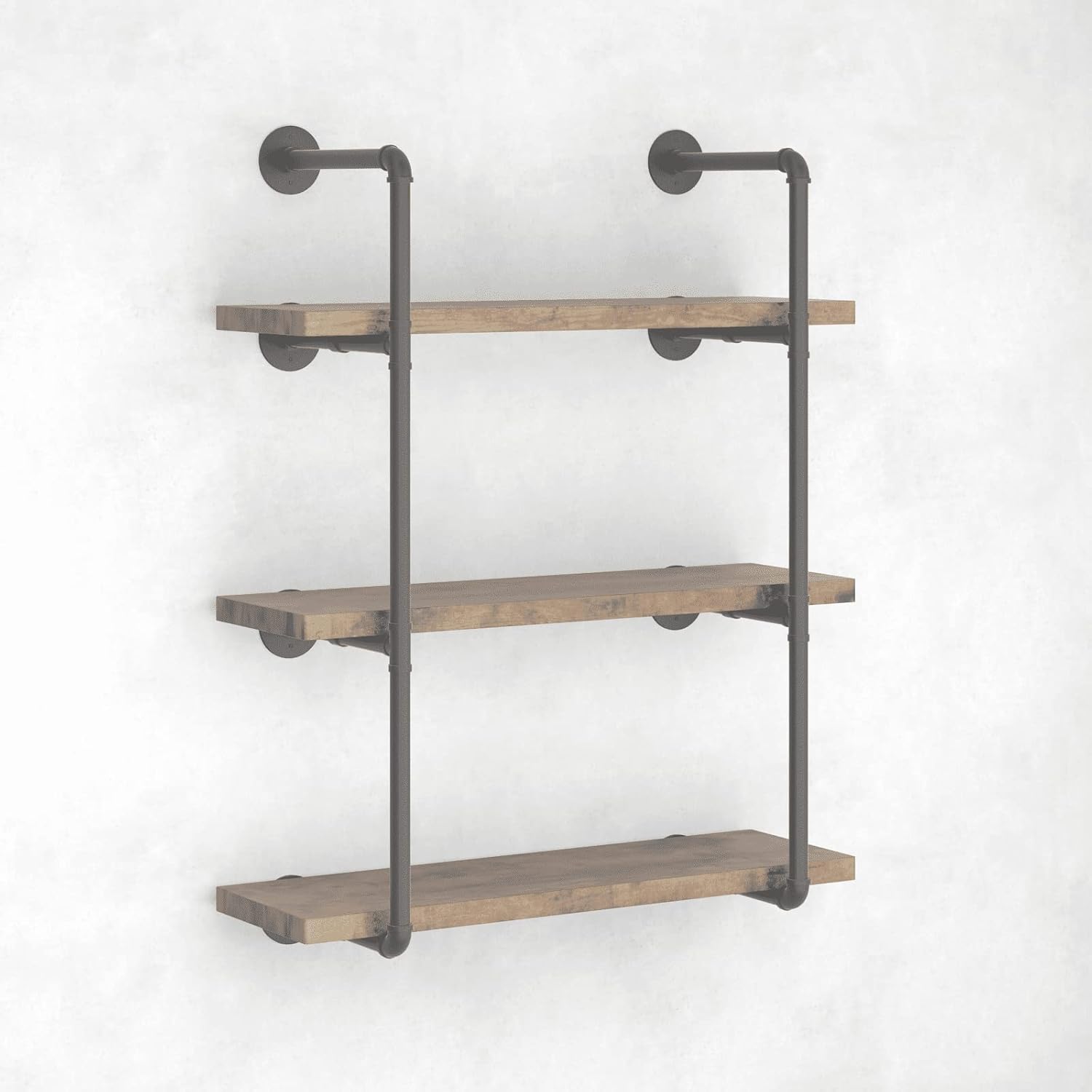 CADMIC Industrial Wall Mount Iron Pipe Shelf for Office Room Kitchen DIY Open Bookshelf Retro Black Storage Shelves Pipe Shelving Hung Bracket (3