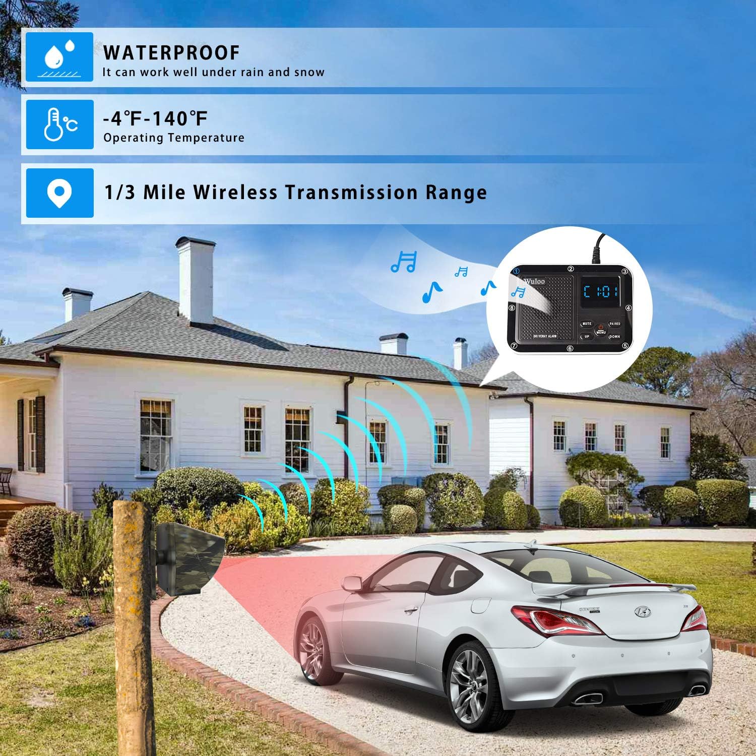 Solar Driveway Alarm Wireless Outside 1800ft Range