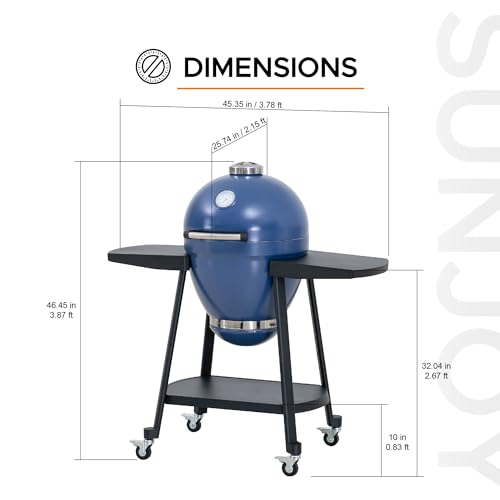 Sunjoy Charcoal Grill 20-Inch Kamado Grill with Pizza Stone, Ultimate Outdoor BBQ Egg Grill and Smoker with Wheels, Navy