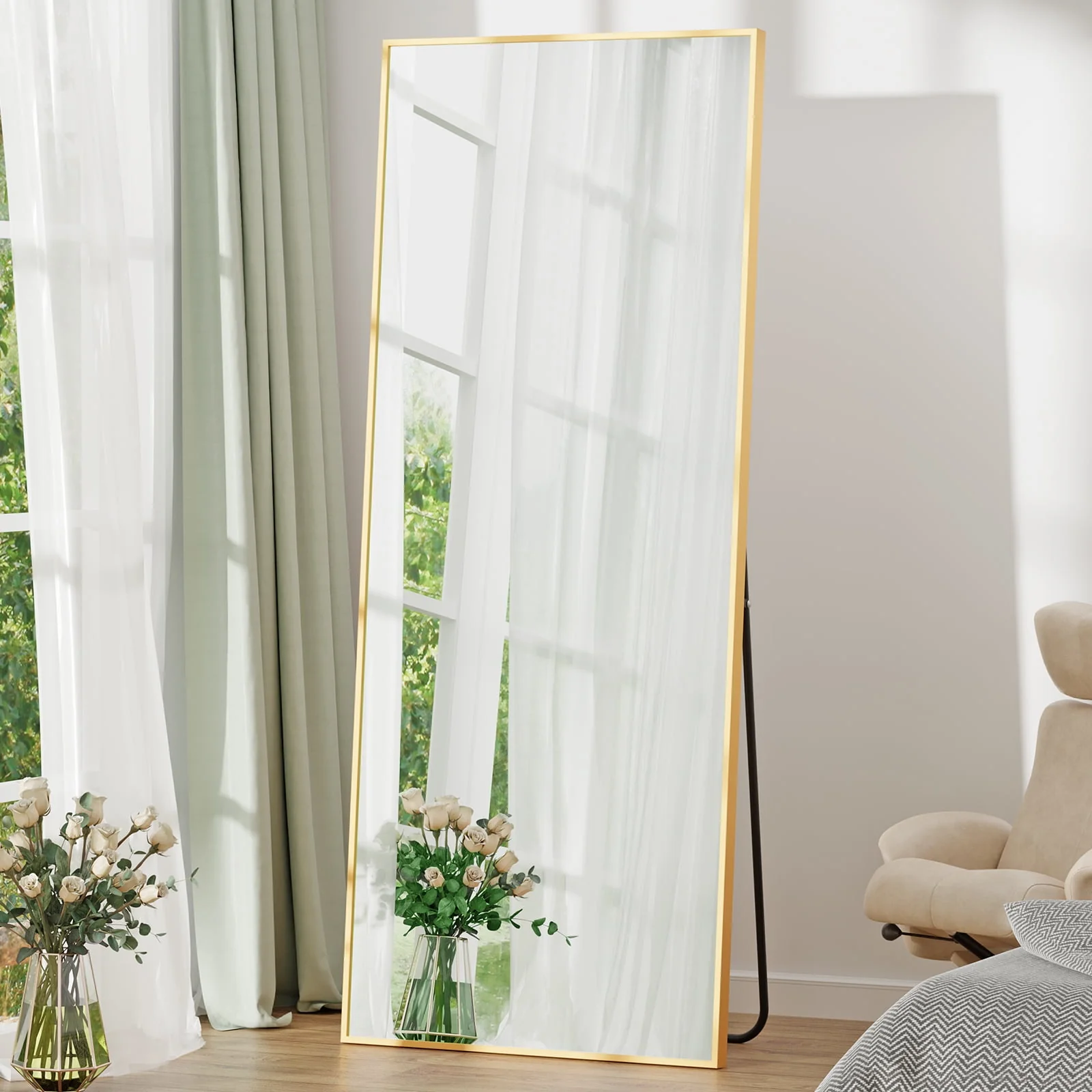 EDX Full Length Mirror 64x21 Full Body Mirror Rectangle Free Standing Wall Mounted Leaning Hanging Floor Mirrors, Black