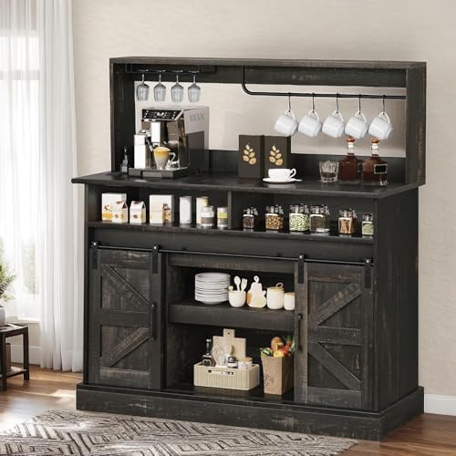 YITAHOME 47" Coffee Bar with Goblet Holder & Power Outlet, Buffet Cabinets with Storage