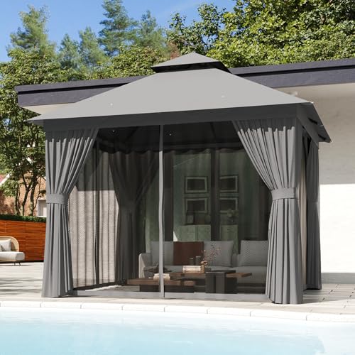 Aoxun 10'x12' Outdoor Patio Gazebo, Heavy Duty Party Tent with Wind-Resistant Ropes