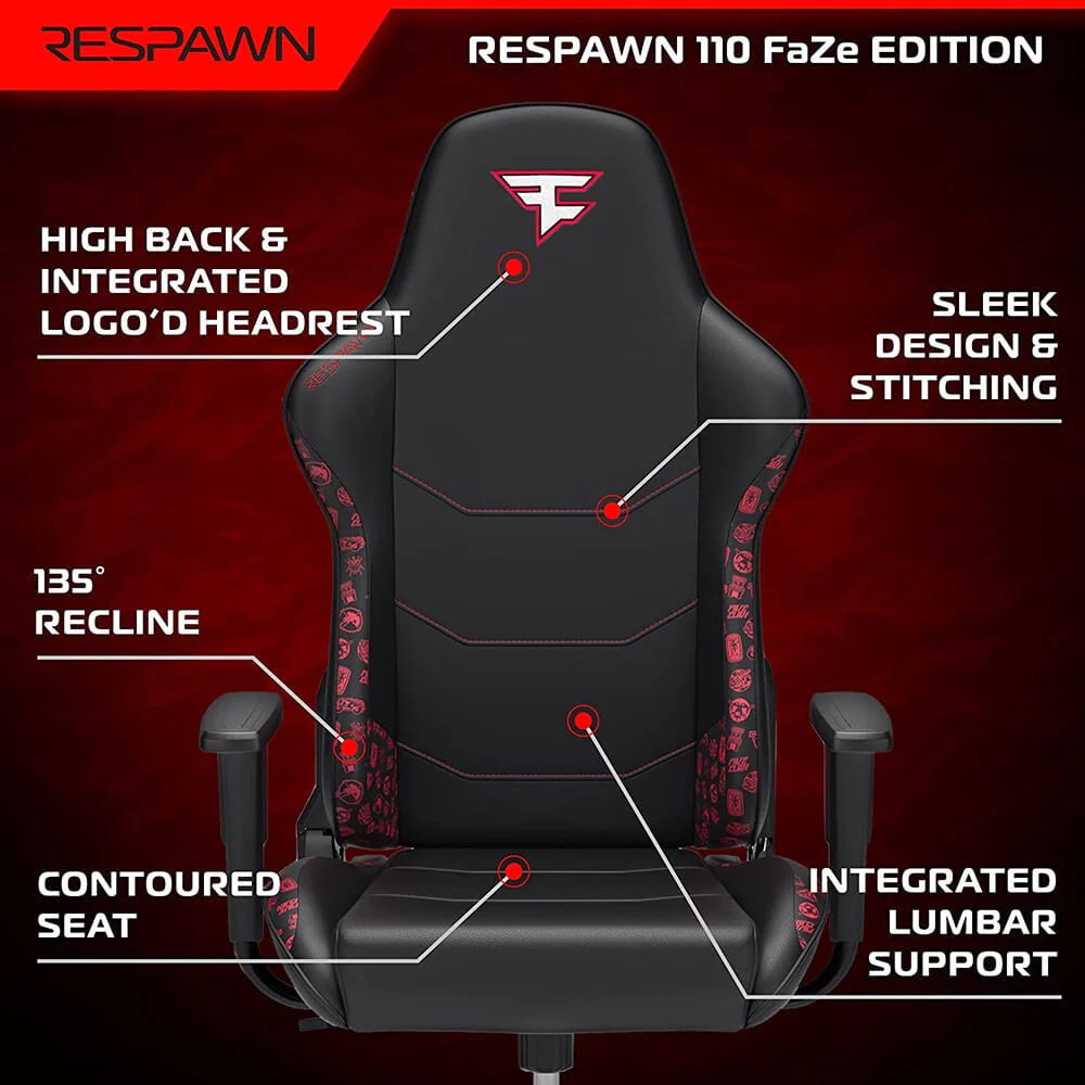 RESPAWN 110 Ergonomic PVC Gaming Chair-Racing Style High Back Office Chair -Integrated Headrest, Recline with Adjustable Tilt Tension & Angle Lock