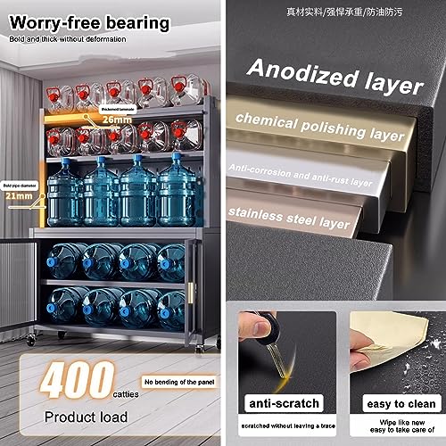Bakers Rack with Storage, 5-Tier Metal Shelving, Standing Baker's Racks with Rolling Wheels, DIY Backplane Creative