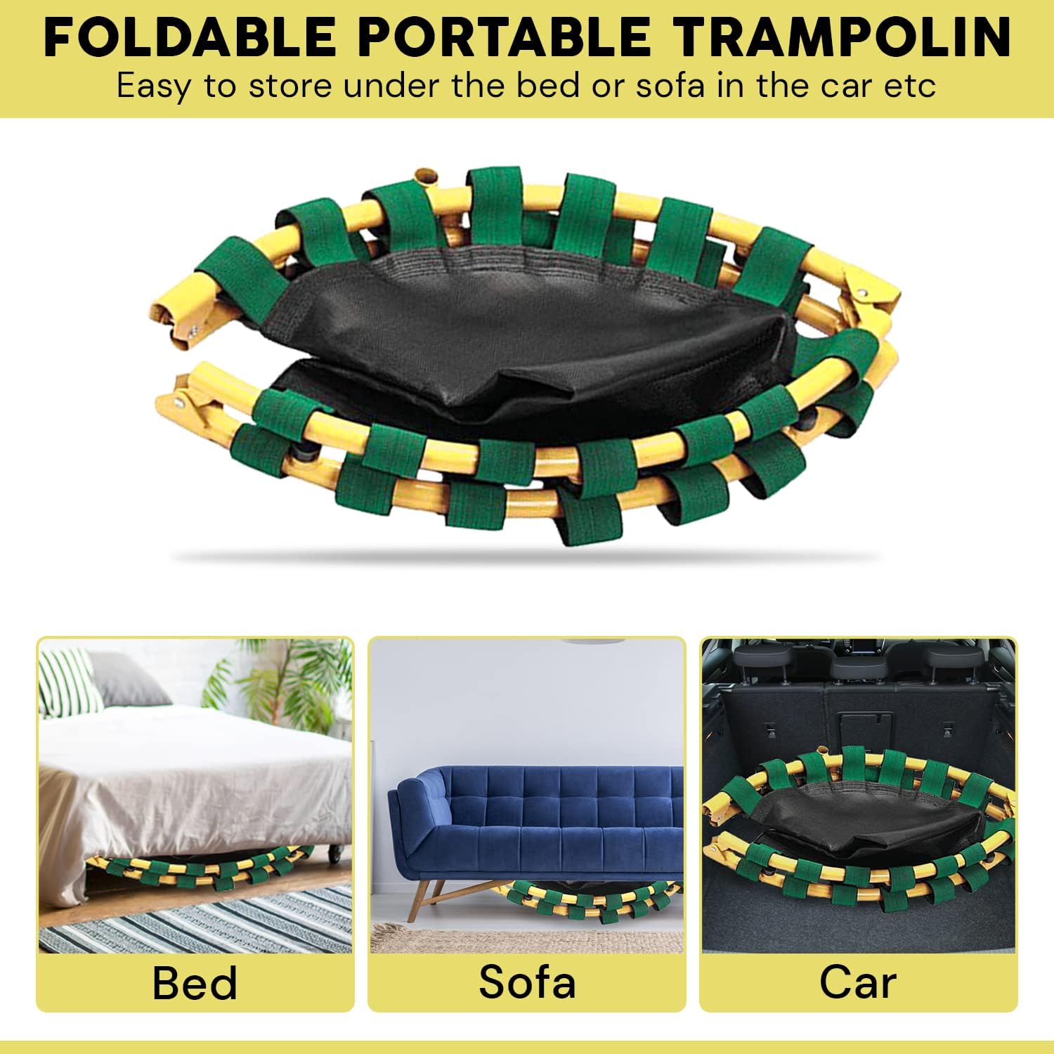 Kids Trampoline Portable & Foldable 36 Inch Round Jumping Mat for Toddler Durable Steel Metal Construction Frame with Padded Frame Cover and Handle
