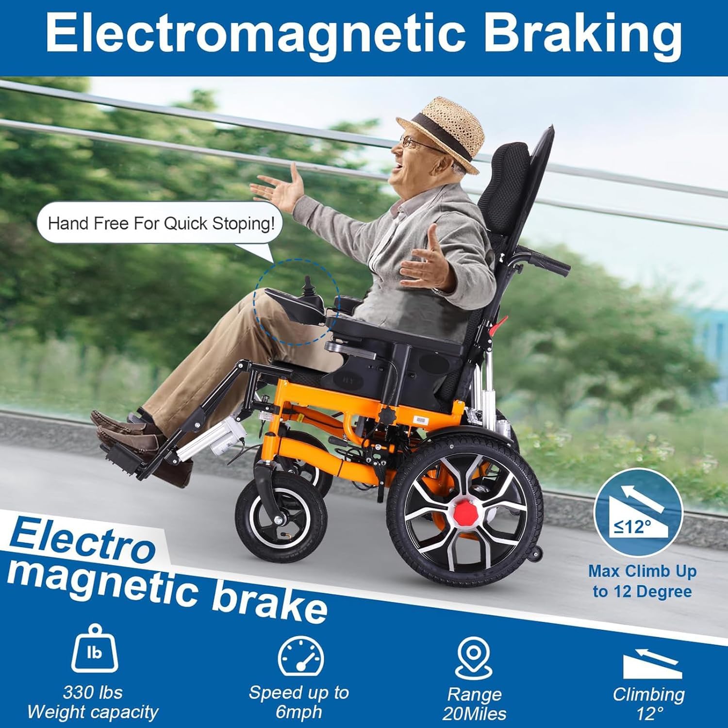 Reclining Foldable Electric Wheelchairs for Adults - Portable All Terrain Motorized Wheelchair w/Adjustable Backrest and Pedal, 500W Motor