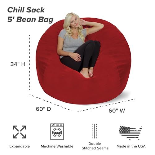 Chill Sack Bean Bag Chair - 5' Giant Memory Foam Lounge Chair with Soft Microfiber Cover – Cozy Furniture for Living Room, Dorm