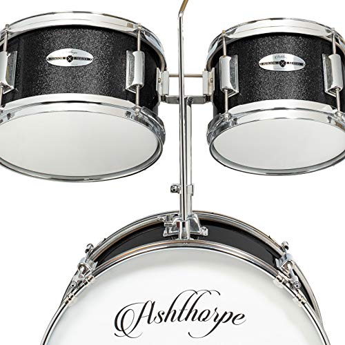 Ashthorpe 5-Piece Complete Junior Drum Set with Genuine Brass Cymbals - Advanced Beginner Kit with 16" Bass, Adjustable Throne, Cymbals, Hi-Hats