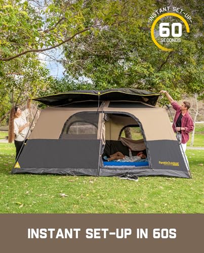 FanttikOutdoor Instant Cabin Tent 6/8/10/12 Person Camping Tent Setup in 60 Seconds with Rainfly & Windproof Portable with Carry Bag for Family