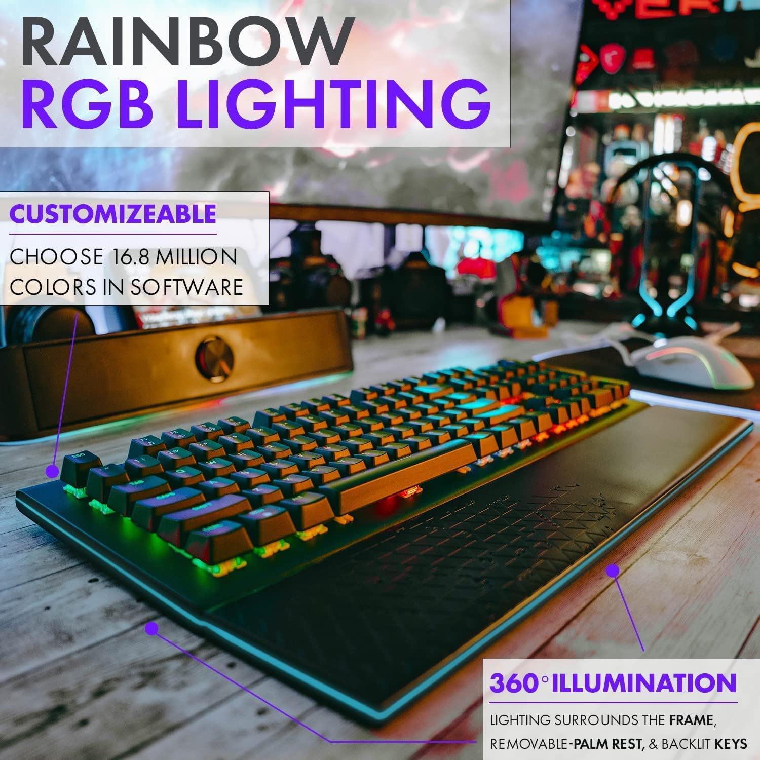 Mechanical Gaming Keyboard LED, Tilted Nation RGB Mechanical Keyboard with Volume Control Knob and Removable Wrist Rest