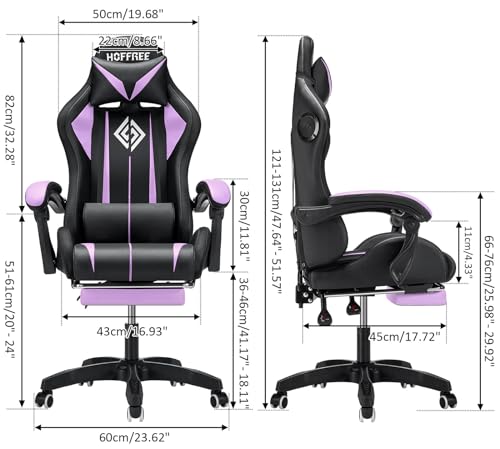 HOFFREE RGB Gaming Chair with Speakers Massage Computer Gaming Chair with LED Lights and Footrest High Back Video Game Chair for Adults Blue and Black