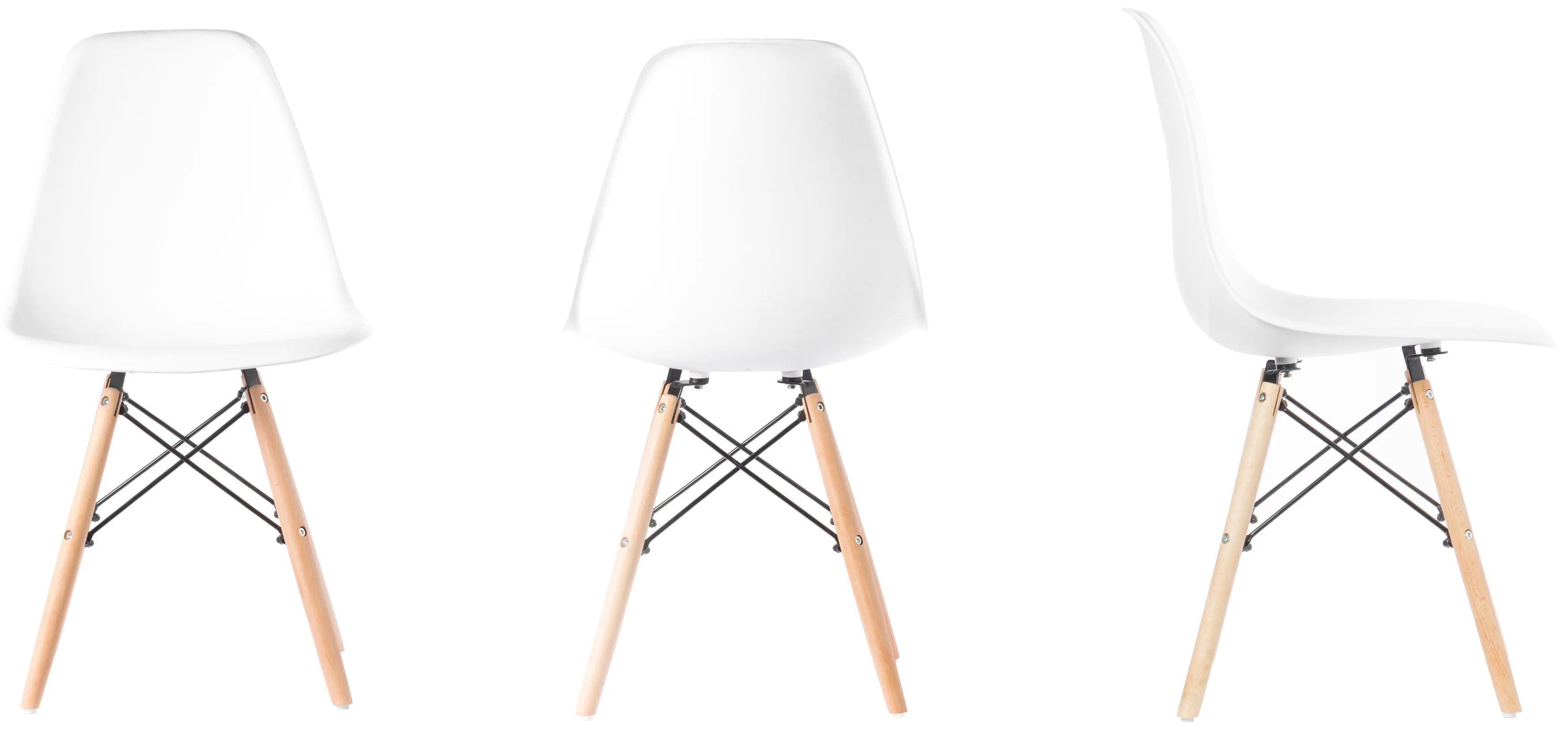 Fabulaxe  32.5 x 18 x 20 in. Mid-Century Modern Style Plastic DSW Shell Dining Chair with Solid Beech Wooden Dowel Eiffel Legs, White