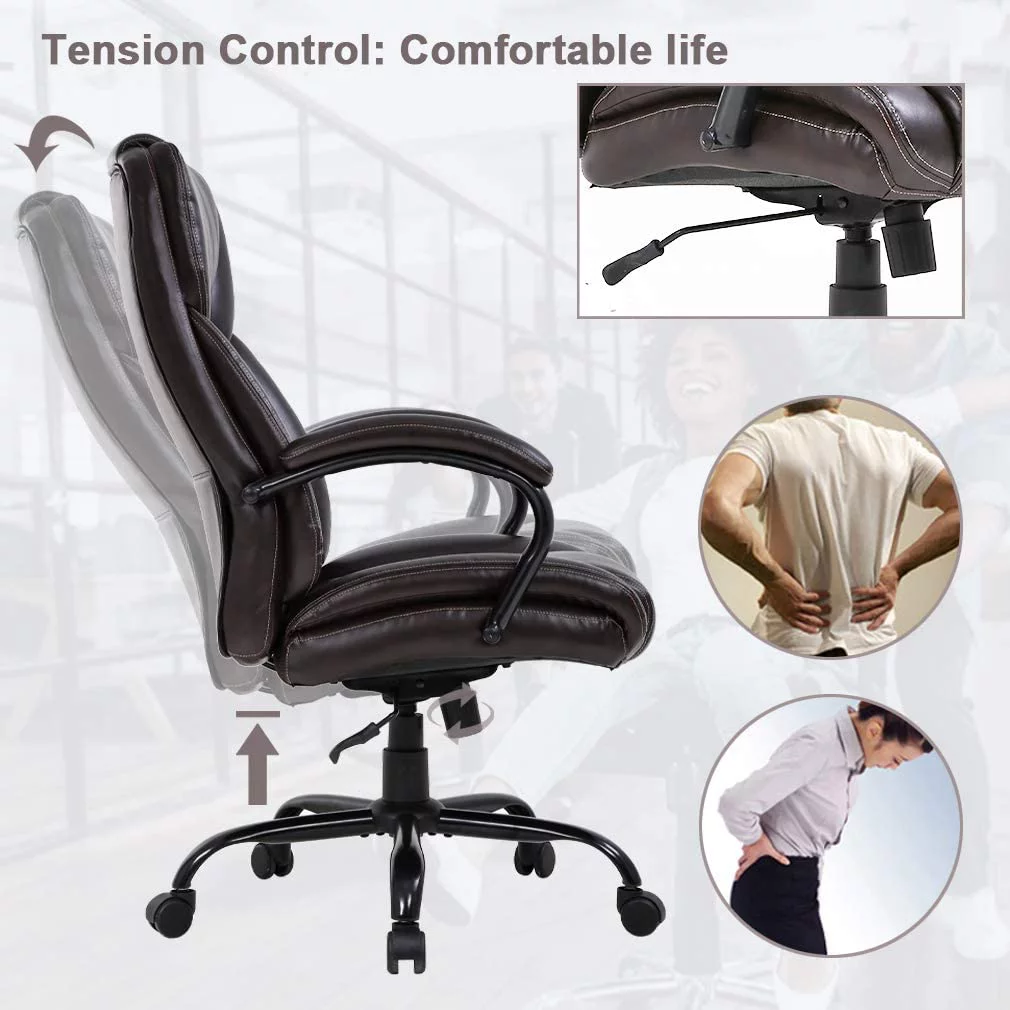 BestOffice Big and Tall Office Chair 500lbs Wide Seat High Back PU Adjustable, Brown