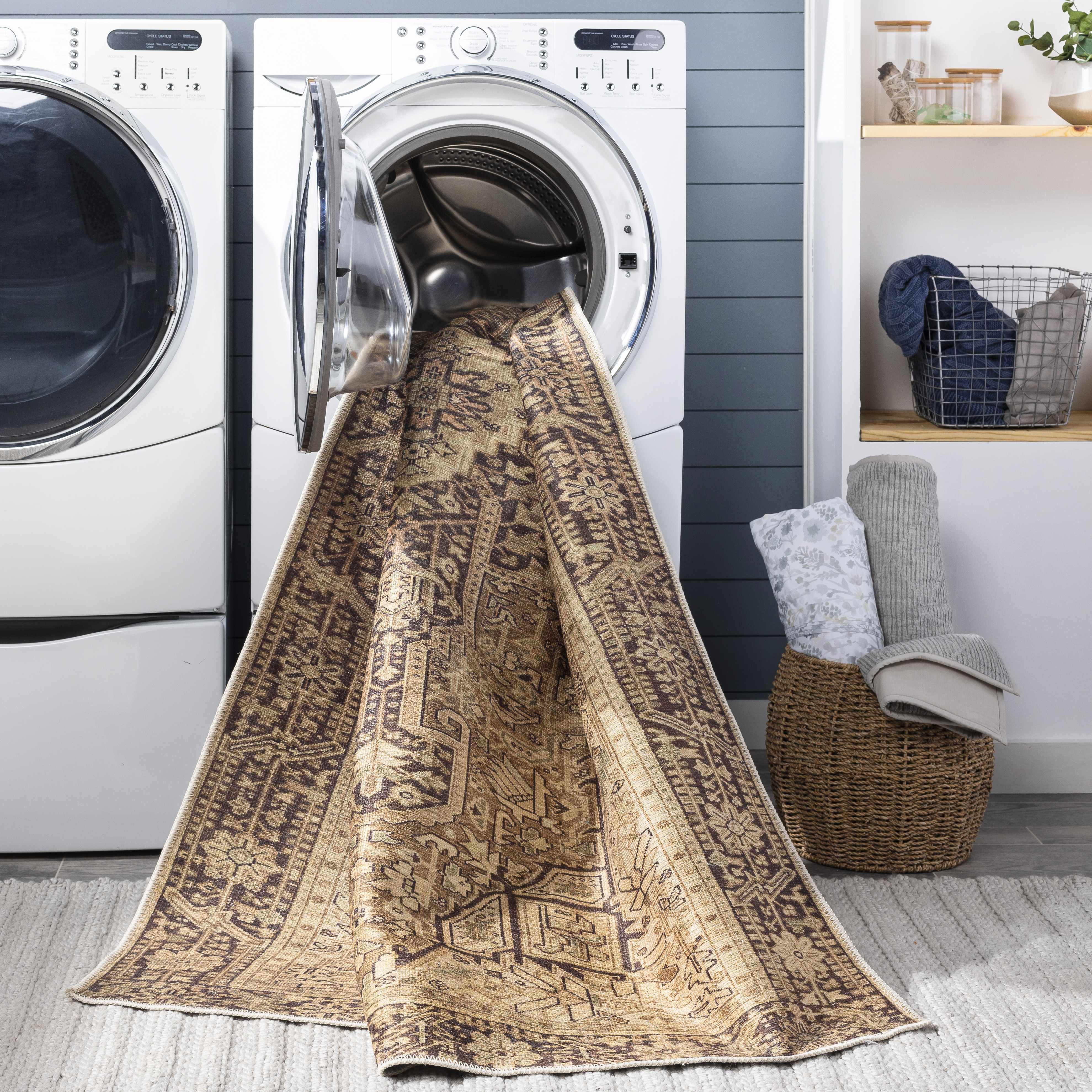 Hauteloom Buliran Living Room, Bedroom Machine Washable Area Rug - Traditional - Brown, Green - 7'10" x 10'2"