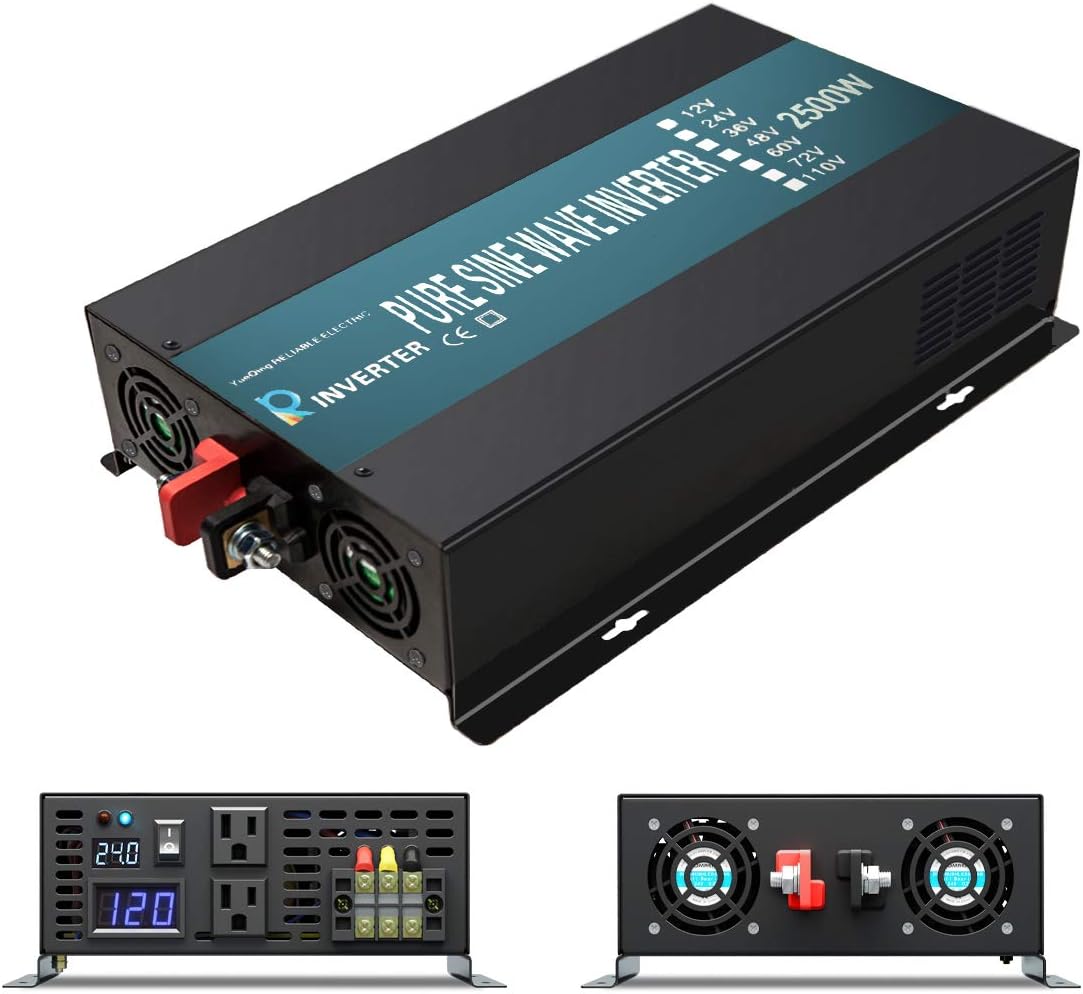 WZRELB 2500W Pure Sine Wave Solar Power Inverter Generator 24V DC to 120V AC Converter Car Inverter