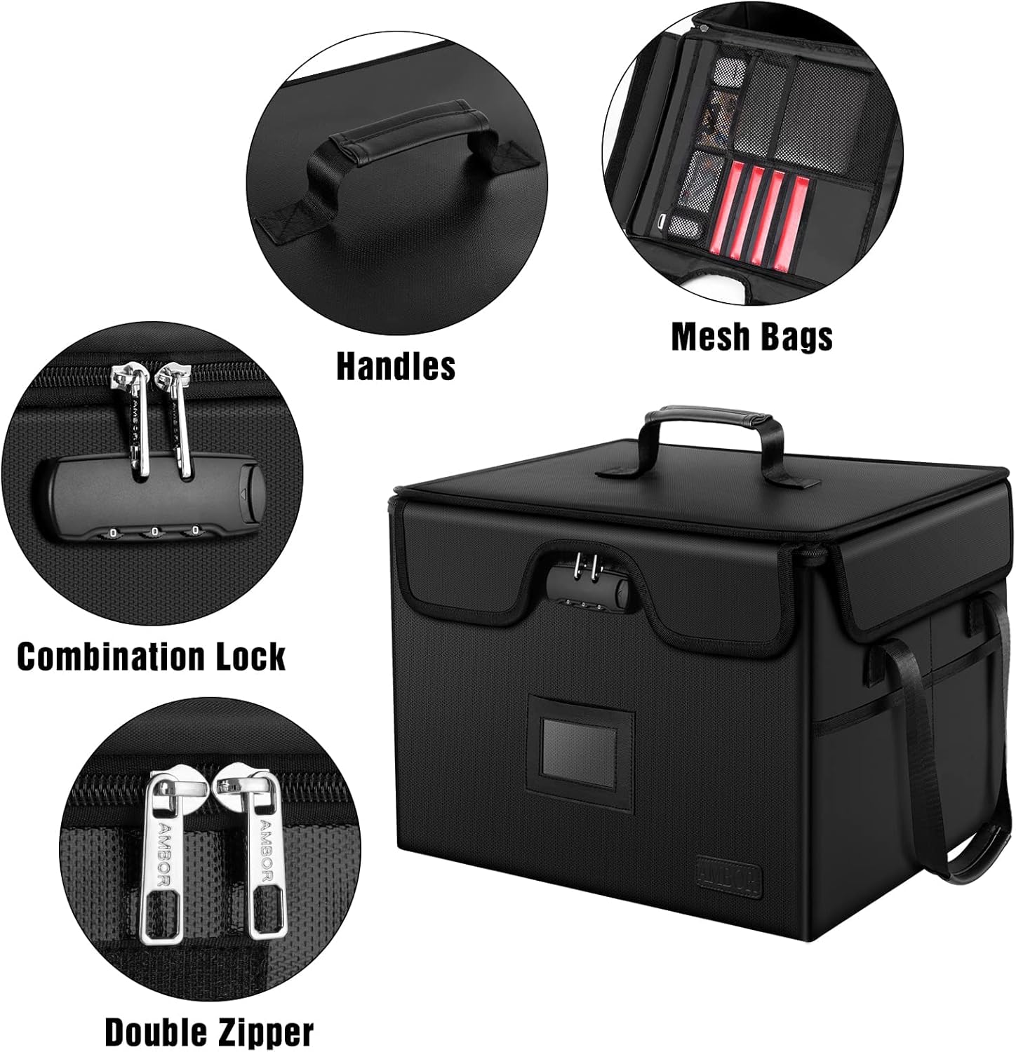 File Box with Lock, AMBOR Fireproof Document Box with 5 Tabs & Inserts