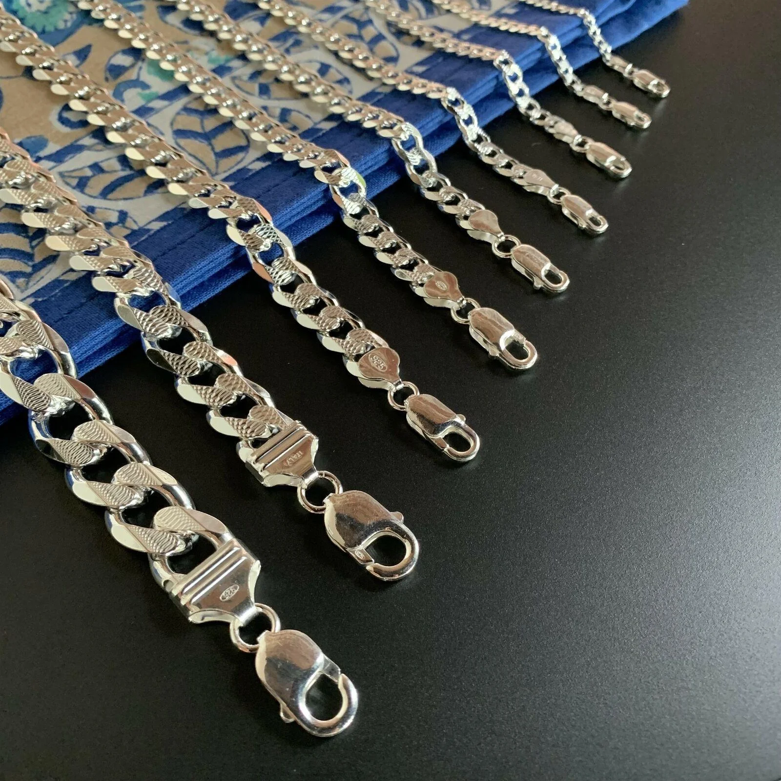 Necklaces for Men Women Kids Real Solid 925 Sterling Silver Chain Plata Diamond Cut Cuban Curb Miami