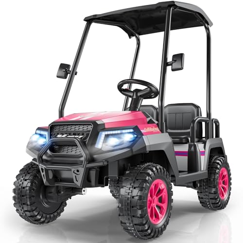 R9 24V Kids Golf Cart, 4 Seats, 4WD Kids Electric Car w/Remote Control, Detachable Awning, Spring Suspension, Multimedia Functions Including Music