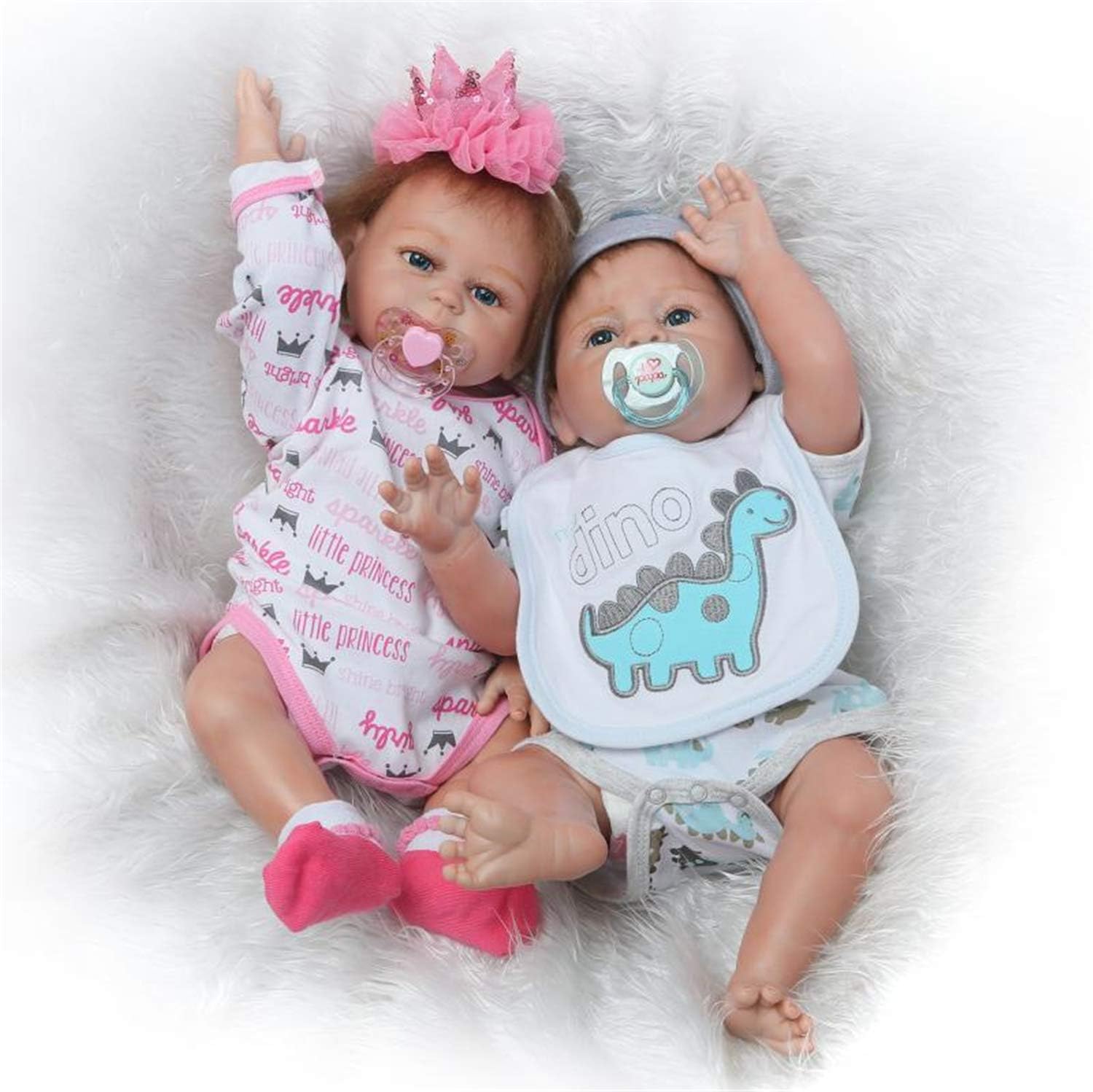 Silicone Full Body Reborn Baby Dolls Twins Boy and Girl 20 inch Anatomically Correct Newborn Size Bebe Look Real Washable Toys for Toddler Doll House