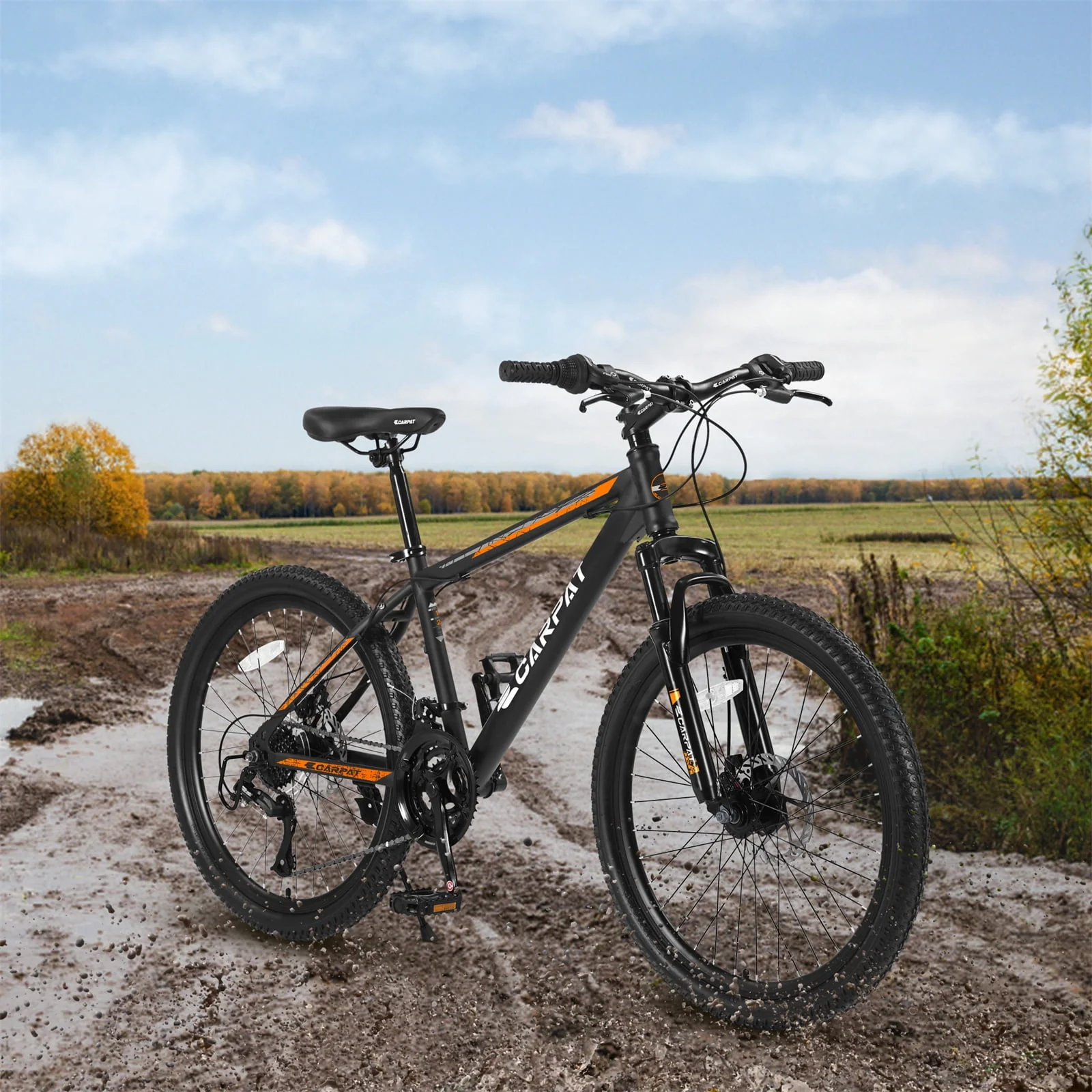 26 Mountain Bike for Adult, 21 Speed MTB with High-carbon Steel Frame, Orange