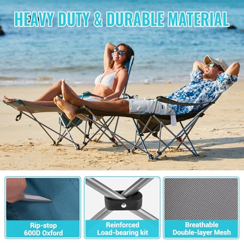 #WEJOY 2-in-1 Reclining Camping Chair with Footrest for Adults Folding Lounge Chair with Adjustable Backrest Lightweight Camping Chairs Heavy Duty