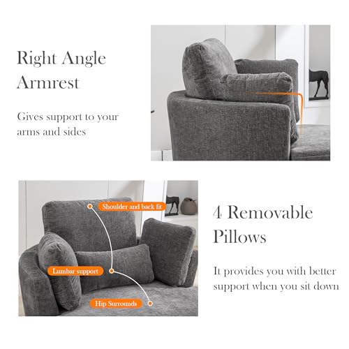 Aoiy & Wifon 42.2" W Oversized Swivel Barrel Chair with Ottoman, Upholstered Round Accent Chair with Storage Ottoman, Chenille, Beige