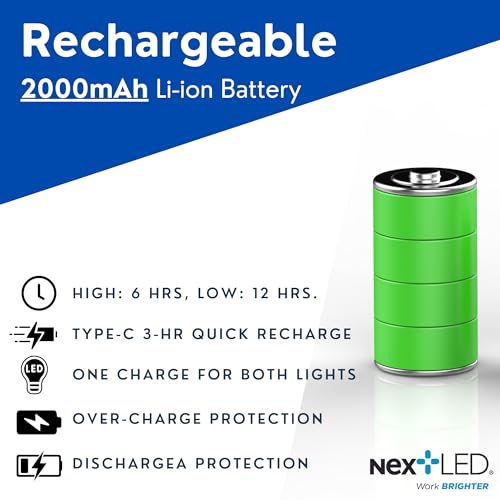 NextLED NT-6633 Heavy Duty Rechargeable Neck Light with Magnetic Base, IPX4, 2000mAh Battery, LED Mechanic Neck Light Hands Free