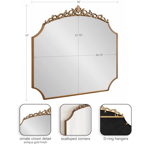 Kate and Laurel Arendahl Ornate Traditional Arched Scallop Mirror, 24 x 36, Antique Gold