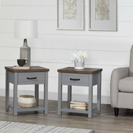 Lancaster Farmhouse Oak Top Rectangular Nightstand, Set of 2, Gray, by Hillsdale Living Essentials