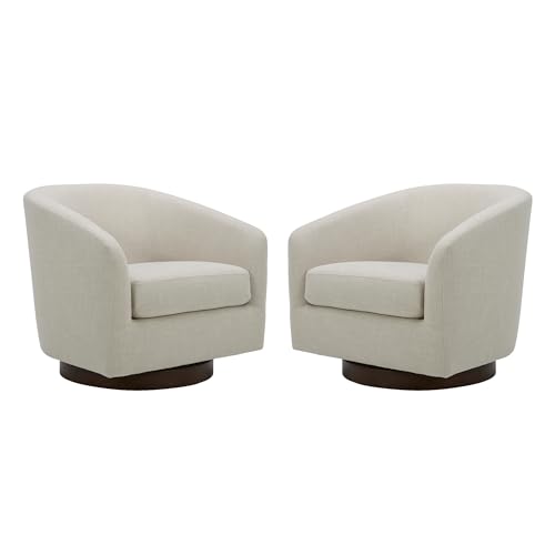 CHITA Swivel Accent Chair, FSC Certified Upholstered Fabric Barrel Chair for Living Room, Fully Assembled, Flax Beige