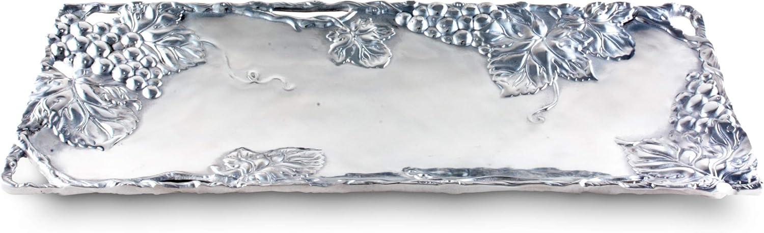 Arthur Court Metal Grapevine Oblong Serving Tray Grape Pattern Sand Casted in Aluminum with Artisan Quality Hand Polished Design Tarnish-Free 19 inch