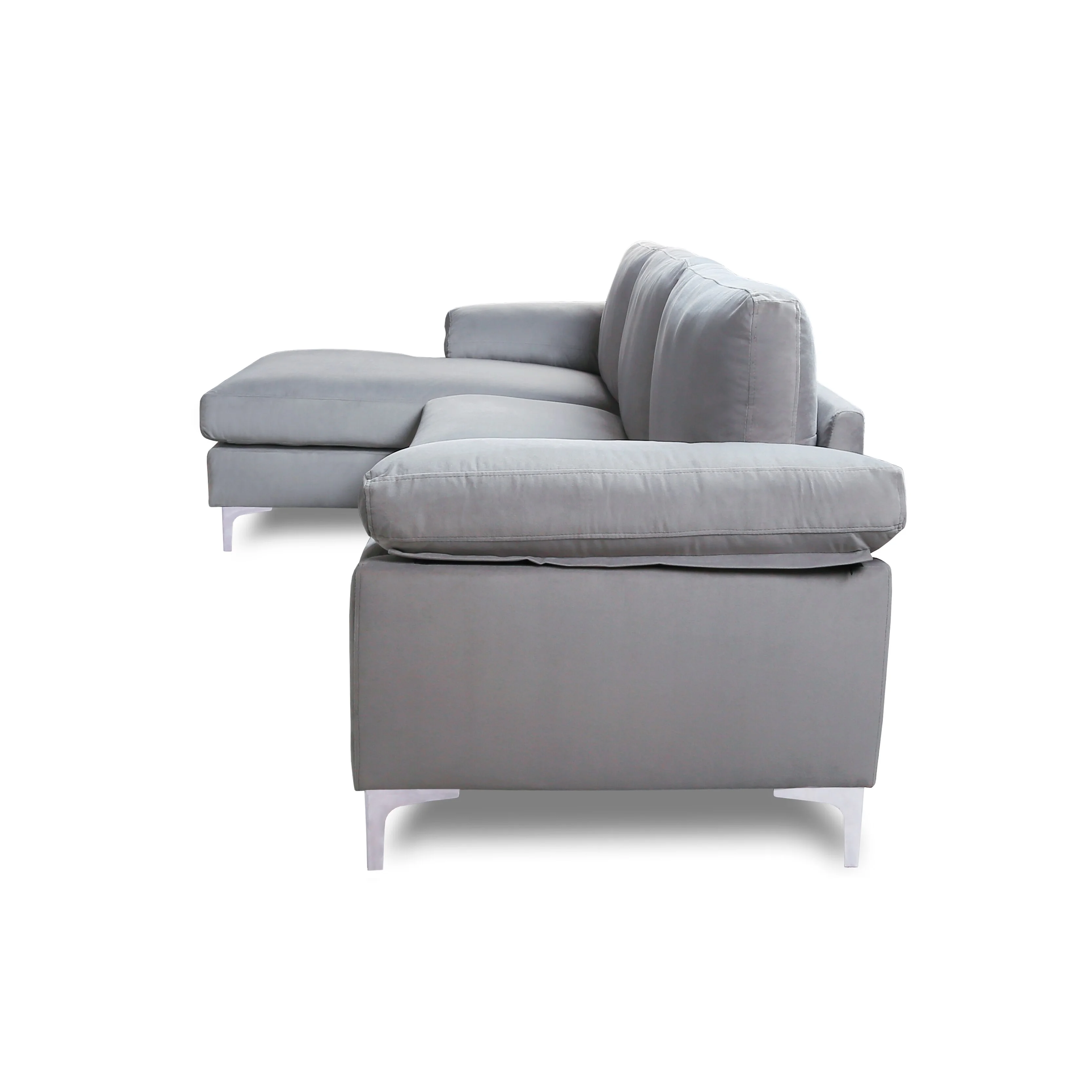 Fooing Modern Velvet Sofa Sectional Sofa, L-Shape Sofa  Couch with Extra Wide Chaise Lounge, Left Hand Facing Gray