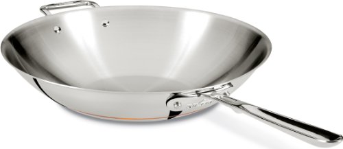 All-Clad Copper Core 5-Ply Stainless Steel Wok 14 Inch Induction Oven Broiler Safe 600F Pots and Pans, Cookware Silver