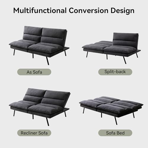 Faux Leather Futon Sofa Bed,Convertible Futon Couch,Memory Foam Loveseat Sleeper Sofa,Small Splitback Modern Folding Couch for Living Room,Office
