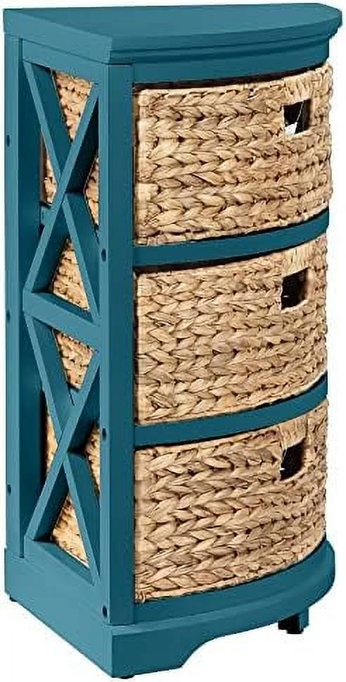 FDXCKJP Hampton Meadows 3 Tier X-Side End  Cabinet with 3 Wicker Baskets  Teal - Curated Treasures Market