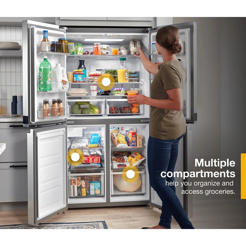 Whirlpool 36 19.4 cu ft Counter Depth 4 Door Refrigerator in Metallic Steel
