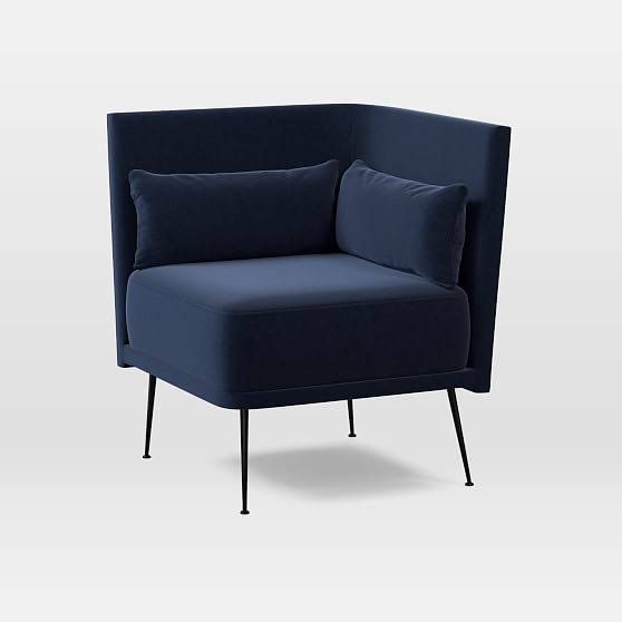 West Elm Modern Banquette, Round Corner, Performance Velvet, Ink Blue, Burnished Bronze, Poly - Dining Benches u0026 Banquettes