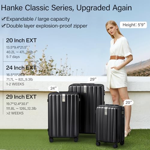 Hanke 29 Inch Luggage Suitcases With Spinner Wheels Lightweight PC hardside Rolling Suitcase With Travel Lock, Checked-Large 29-Inch(Blackish Green)