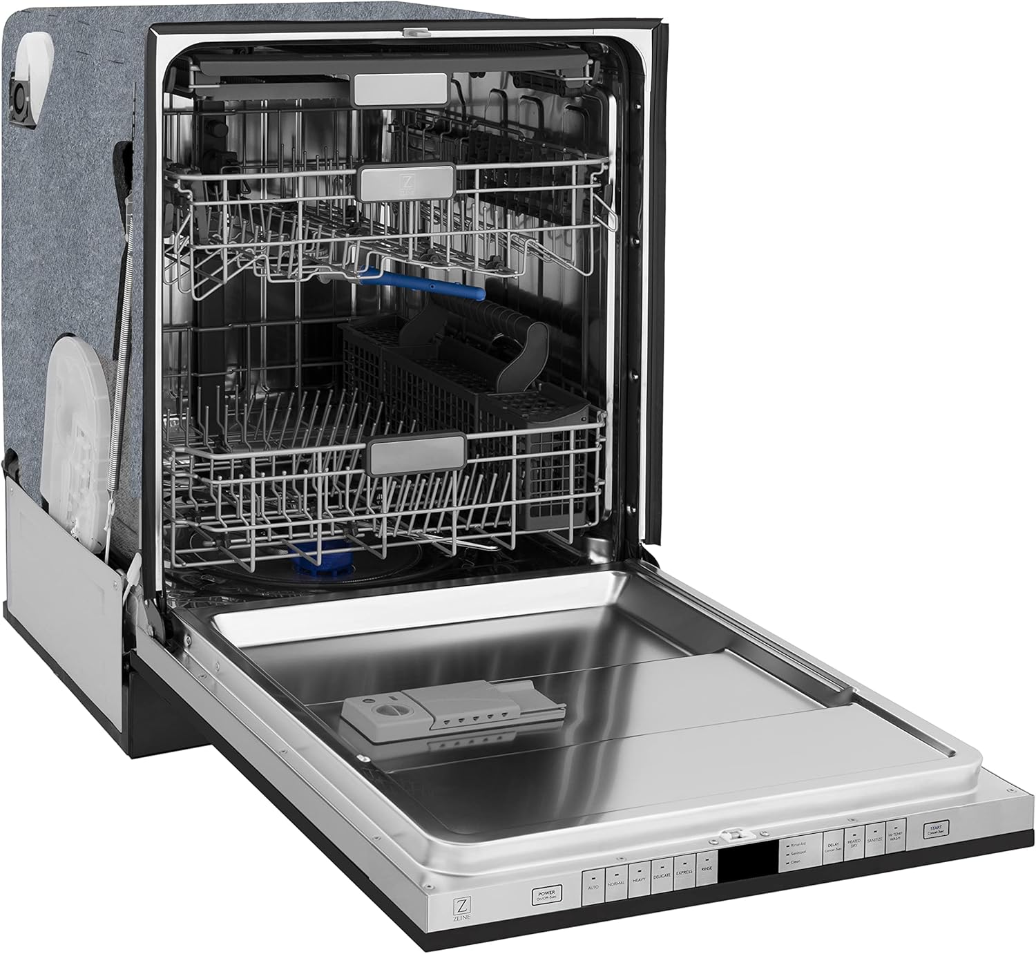 ZLINE Autograph Edition 24" 3rd Rack Top Touch Control Tall Tub Dishwasher in Black Stainless Steel with Champagne Bronze Handle