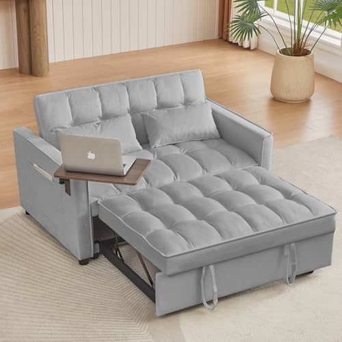68.11" Corduroy Sleeper Chair Bed with USB Port, Cup Holders & Side Storage Pockets – 3-in-1 Foldable Sofa Bed for Guest Room, Living Room – White