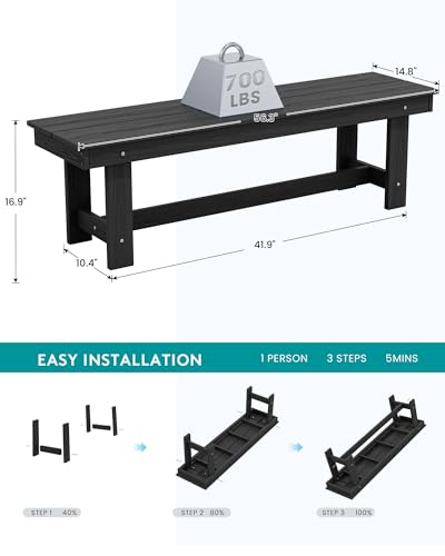 SERWALL Outdoor HDPE Dining Table Set, 7-Piece Outdoor Dining Table Sets with Umbrella Hole Cut-Out Table and 6 Chairs, Gray