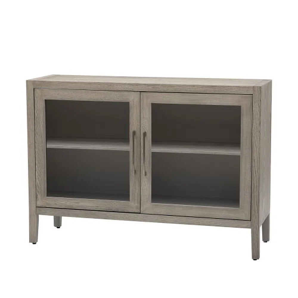Motent Wood Storage Cabinet with Two Tempered Glass Doors ,Four Legs and Adjustable Shelf,Suitable for Living Room, Study and Entrance, Gray