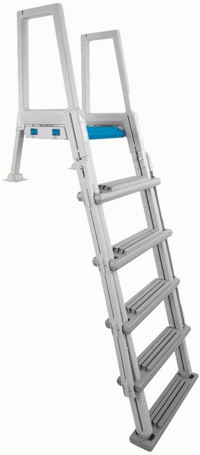 Confer Plastics Above Ground Swimming InPool Step & Ladder | Heavy Duty | White Frame with Blue & Gray Steps | Deck Height Up to 60 Inches | Enter &