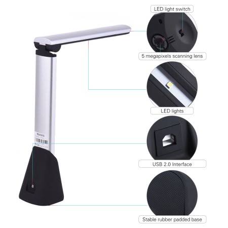 Kkmoon Portable High Speed Document Camera Scanner A4 Scanning Size with OCR Function LED Light for Classroom Office Library Ban
