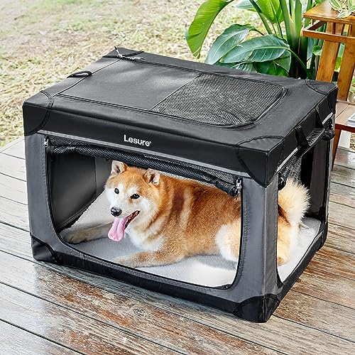 Lesure Soft Collapsible Dog Crate - 42 Inch Portable Travel Crate for Extra Large Dogs Indoor & Outdoor