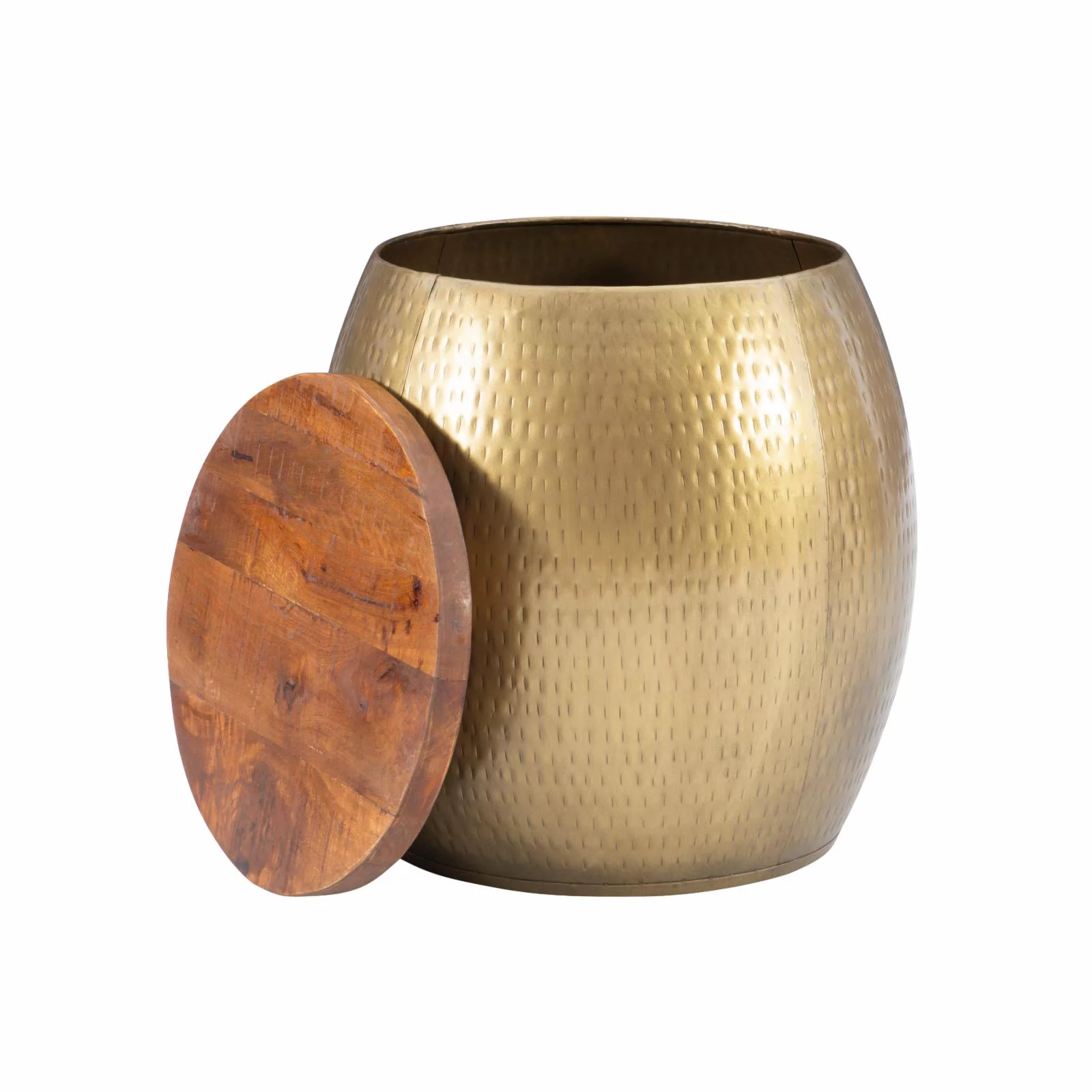 Linon Reid Metal and Wood Drum Side Table with Storage in Gold