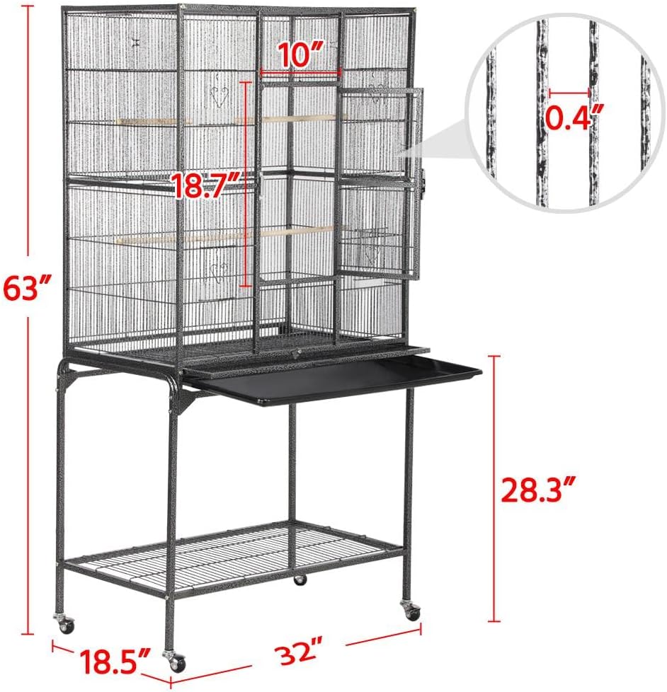 Yaheetech 63'' Detachable Parrot Cage for Cockatiel Sun Parakeet Green Cheek Conure Lovebird Budgie Finch Bird Cage with Stand